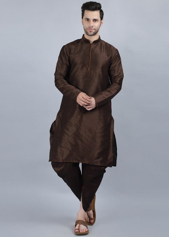 Brown Kurta Dhoti In Dupion Silk