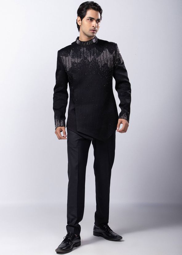 Black Embellished Bandhgala Jodhpuri Suit