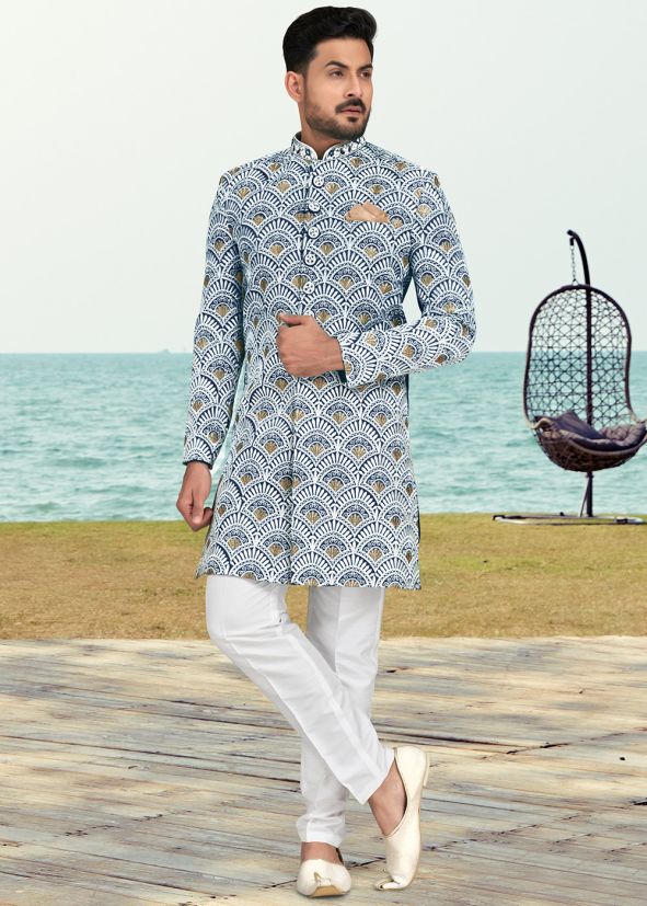 Blue Embroidered Indo Western Sherwani