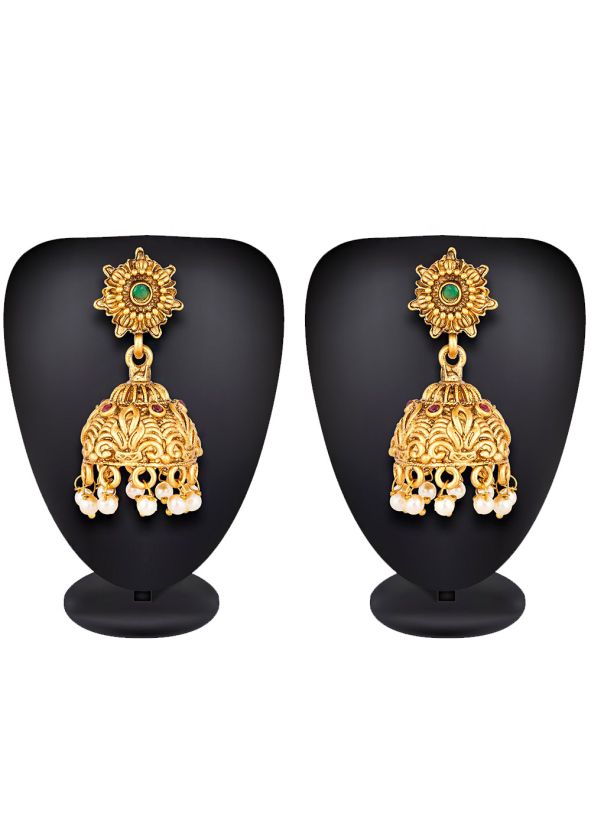 Buy Golden Beads Studded Traditional Indian Jhumka Earrings Online USA
