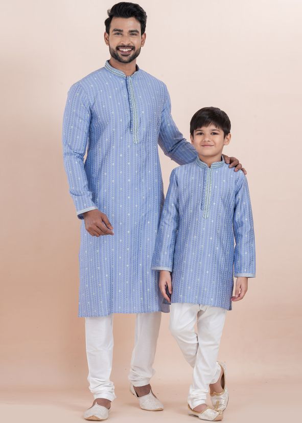 Blue Woven Father & Son Kurta Pajama