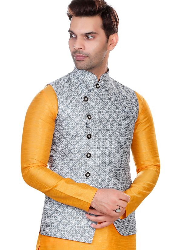 Grey Woven Men Nehru Jacket