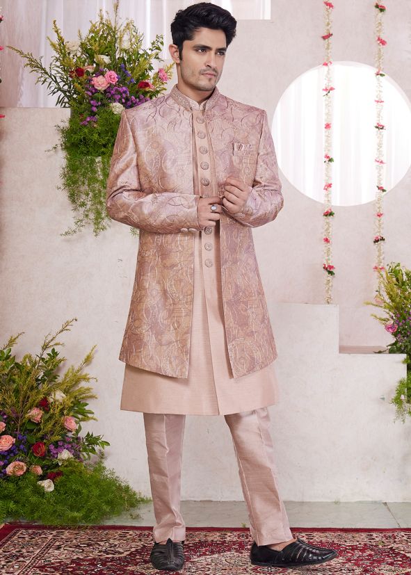 Mauve Pink Men Indo Western Sherwani