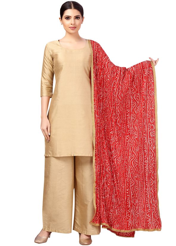 Red Color Art Silk Printed Dupatta 