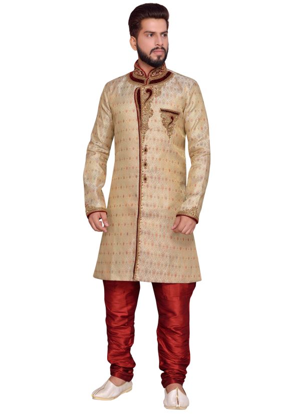 Readymade Golden Sherwani & Breeches Set