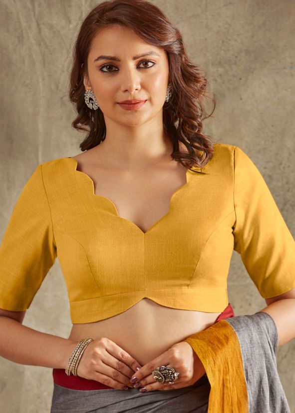 Yellow Color Linen Saree Blouse
