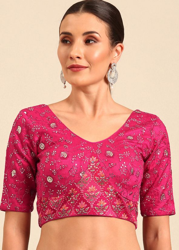 Pink Color Silk Saree Blouse 