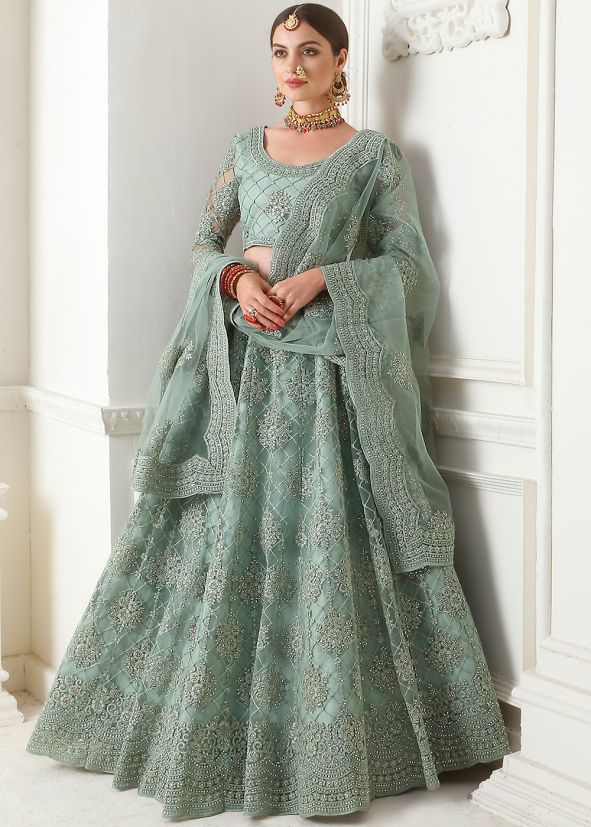 Indian Embroidered Green Lehenga Choli Online Shopping With Dupatta