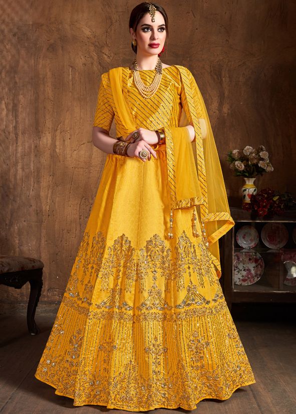 Yellow Embroidered Lehenga Choli With Dupatta