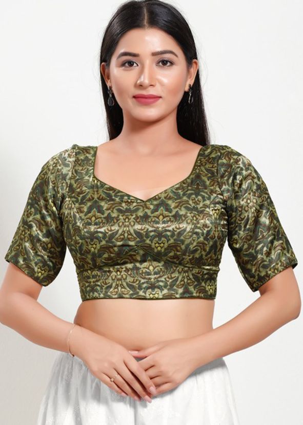 Mehendi Green Color Silk Saree Blouse