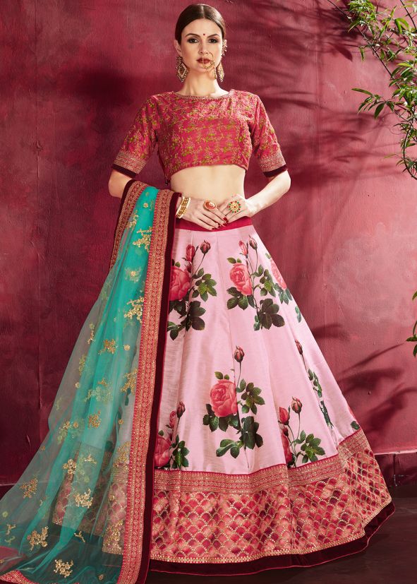 Pink Digital Floral Print Lehenga Choli