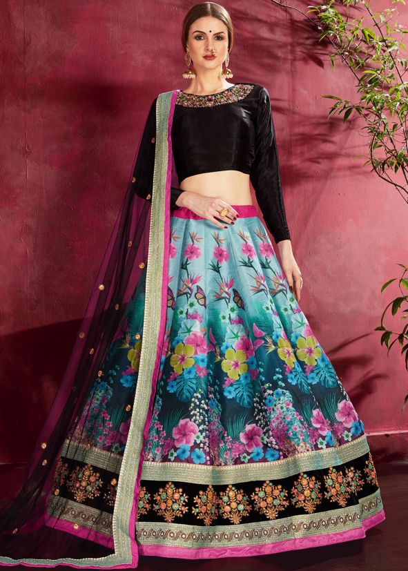 Buy Floral Print Multi Colour Lehenga Choli Online With Dupatta USA
