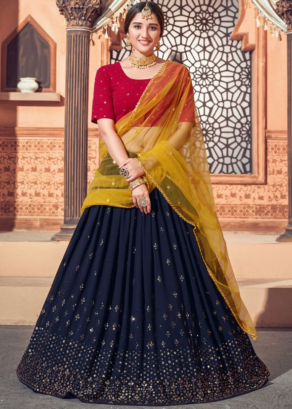Blue Sequins Embroidered Georgette Lehenga Choli