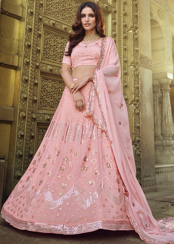 Pink Sequins Embroidered Bridesmaid Lehenga Choli
