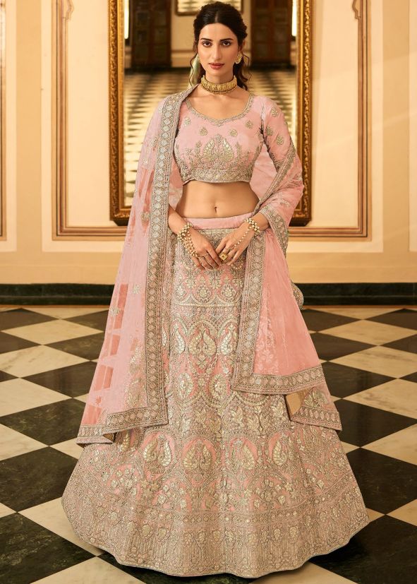 Peach Gota Embroidered Lehenga Choli With Dupatta