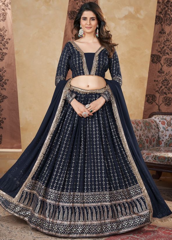 Blue Foil Print Lehenga Choli