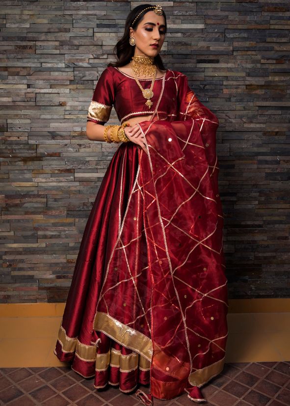 Maroon Lace Work Art Silk Lehenga Choli