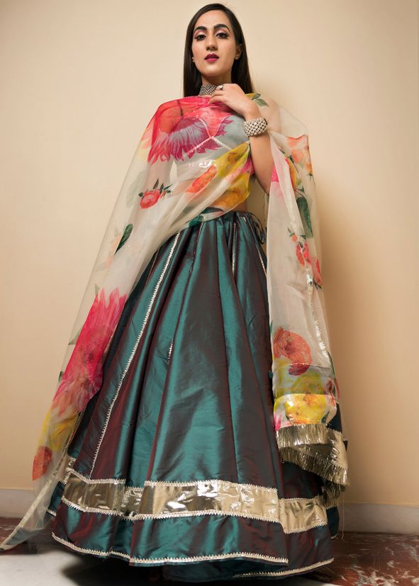 Green Art Silk Lehenga Choli With Dupatta