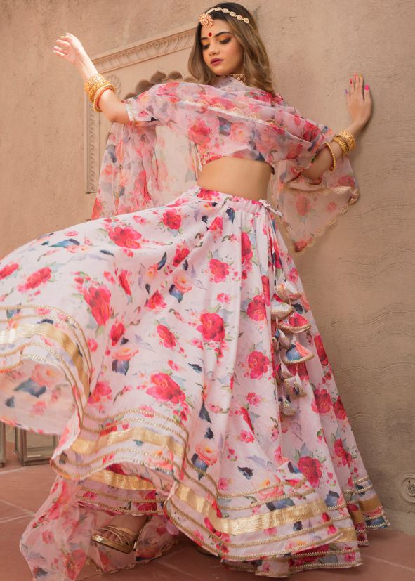 Pink Cotton Floral Printed Stylish Indian Ready to Wear Lehenga Choli Designs