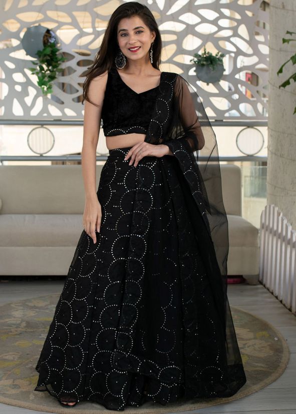 Black Embroidered Organza Indian Readymade Lehenga Choli Online Shopping
