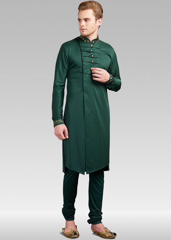 Bottle Green Readymade Lycra Kurta Pajama for Men Online Shopping USA