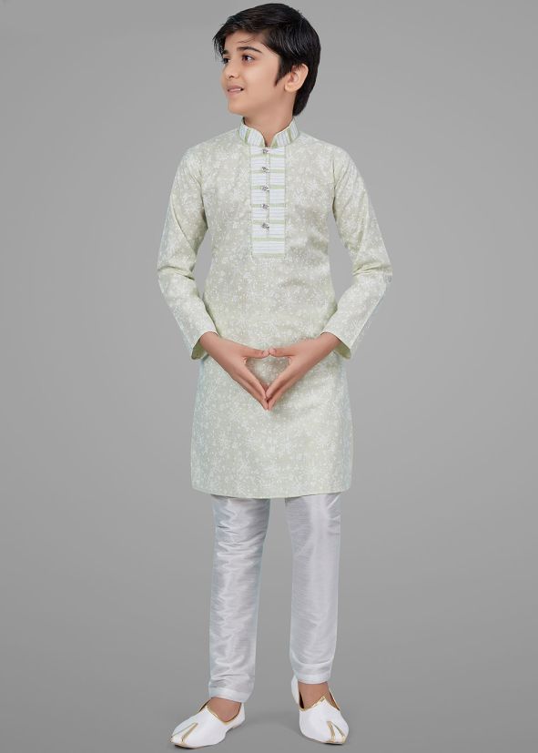 Green Printed Readymade Kurta Churidaar Set