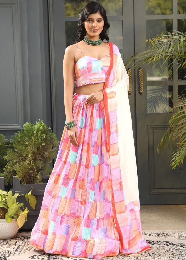 Multicolored Lehenga Choli In Digital Print