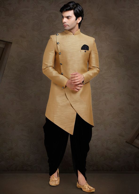 Readymade Beige Indo Western Sherwani With Dhoti