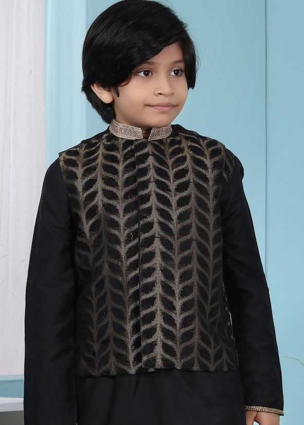 Readymade Black Silk Woven Nehru Jacket