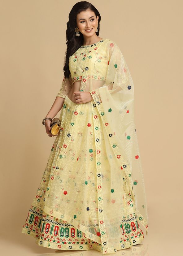 Yellow Embroidered Lehenga Choli In Net