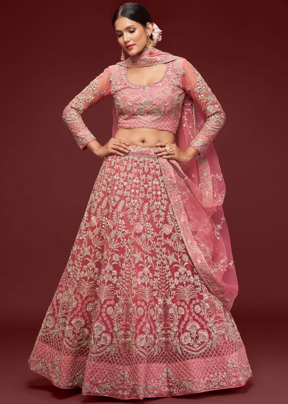 Pink Embroidered Lehenga Choli In Net