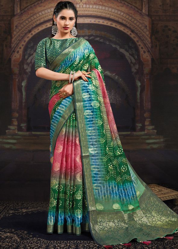 Multicolor Digital Print Jacquard Saree