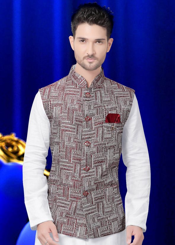 Readymade Jute Nehru Jacket In Multicolor