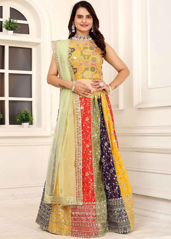 Multi Embroidered Lehenga Choli With Dupatta