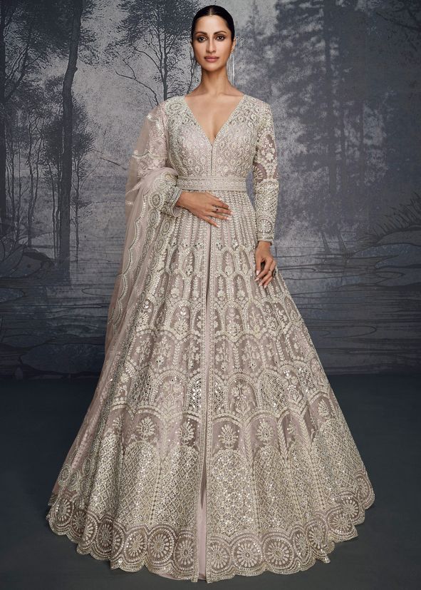 Mauve Pink Embroidered Kurti Style Lehenga Choli
