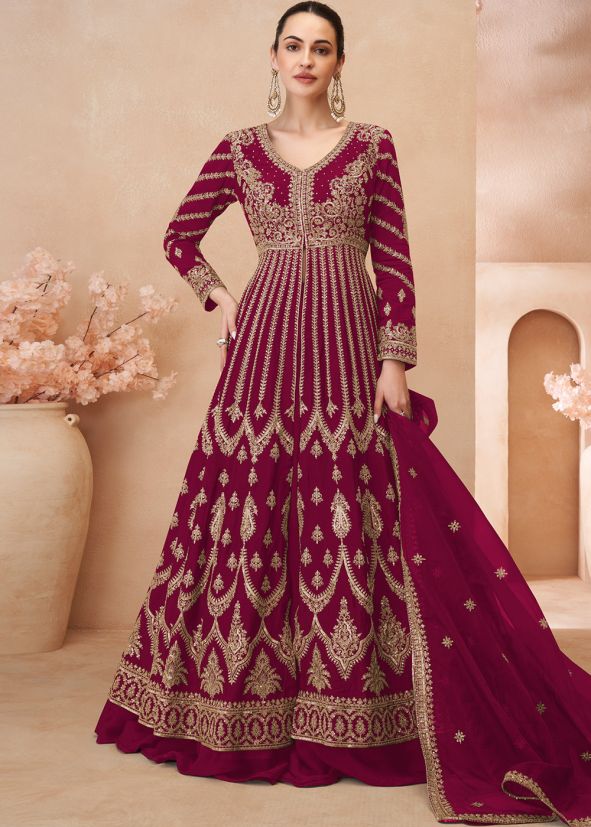Pink Embroidered Chiffon Slit Kurti Style Lehenga