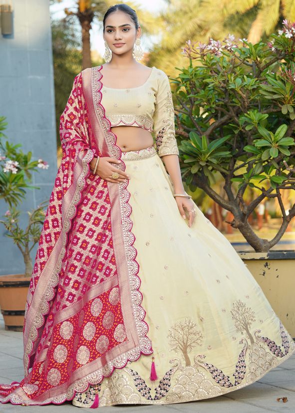 Golden Embroidered Lehenga Choli In Viscose
