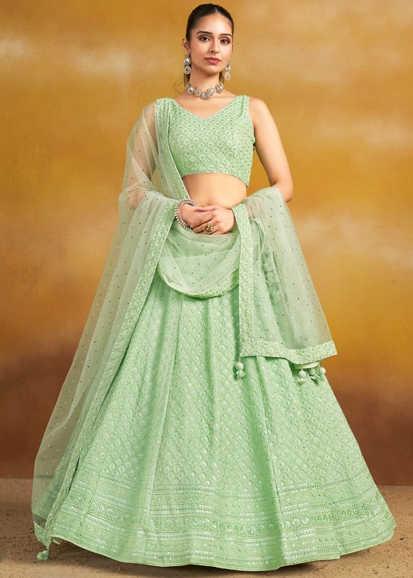 Green Sequin Work Lehenga Choli
