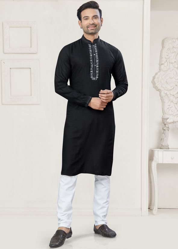 Black Readymade Men Kurta Pajama Set