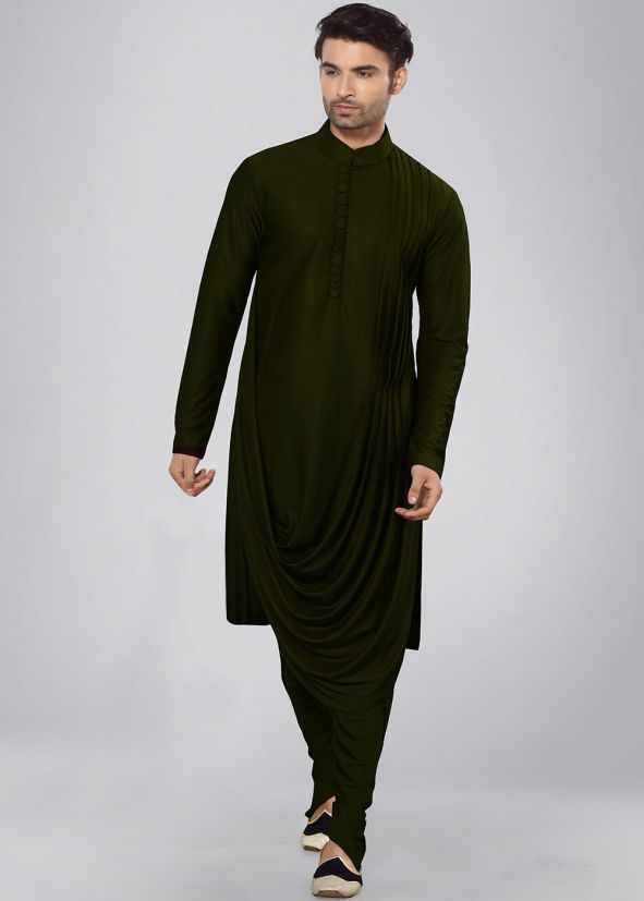 Green Lycra Cowl Kurta With Churidar