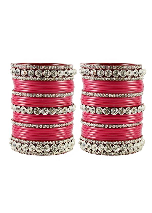 Pink Stone Studded Bridal Bangle Set