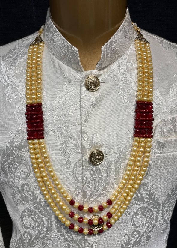Cream Alloy Based Beaded Multichain Kantha Mala