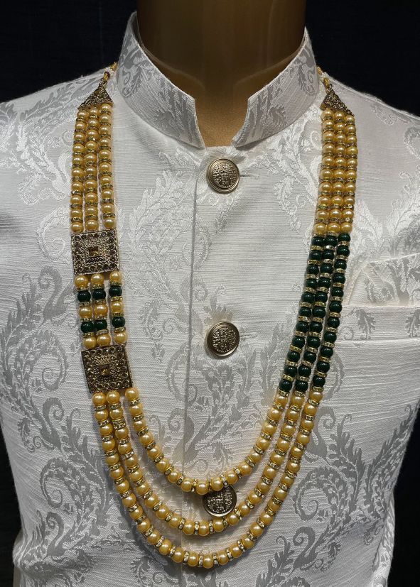 Green Multichain Kantha Mala With Stone Work
