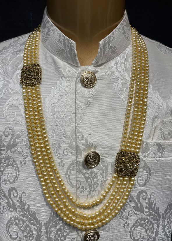 Cream Multi Layer Kantha Mala With Beads