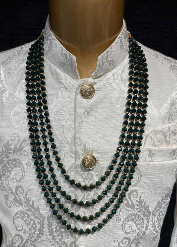 Dark Green Beaded Multi Layered Kantha Mala