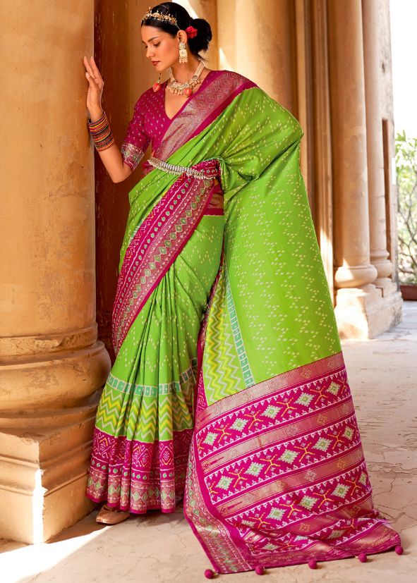 Green Art Silk Patola Printed Saree & Blouse