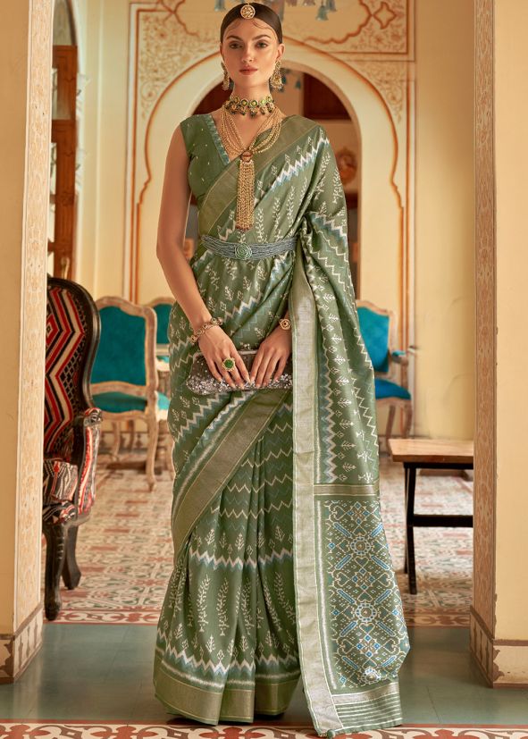 Green Patola Silk Saree With Woven Patterns