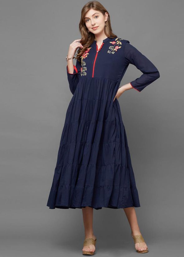 Navy Blue Multi Tiered Readymade Dress