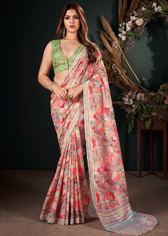 Multicolor Art Silk Saree In Digital Print
