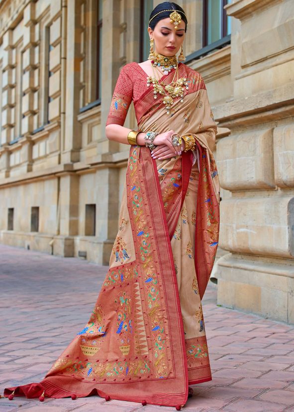 Beige Art Silk Saree In Printed Work